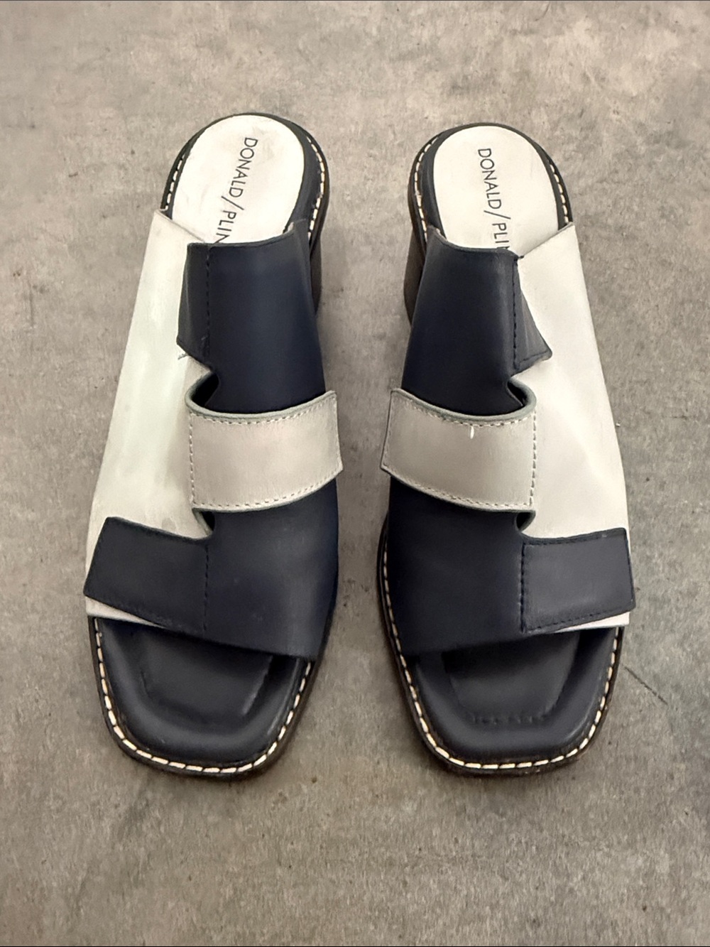 Donald J. Pliner Navy and Light Gray Leather Slide Sandals